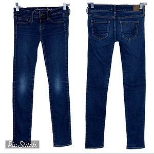 American Eagle Outfitters AEO Skinny Stretch Size 0 Dark Blue Wash 5-Pockets Low